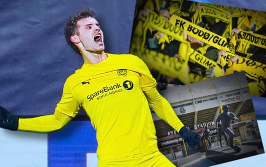 Ole Didrik Blomberg celebrates scoring in the Champions League for Bodo/Glimt, 2025/26