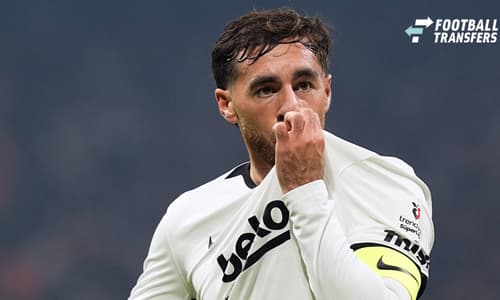 Besiktas v Kocaelispor - Turkish Super Lig ISTANBUL, TURKIYE - OCTOBER 11: Orkun Kokcu of Besiktas celebrates after scoring a goal during the Turkish Super Lig week 7 match between Besiktas and Kocaelispor at Tupras Stadium in Istanbul, Turkiye, on ...