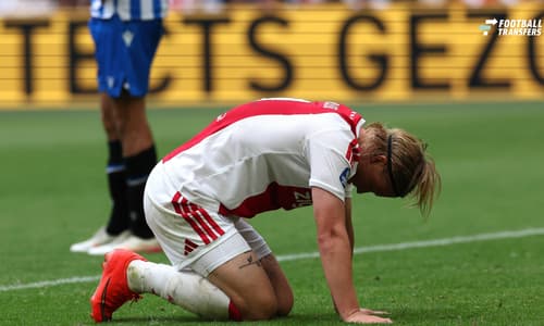 AMSTERDAM: AFC Ajax Amsterdam forward Kasper Dolberg looks disappointed during the Vriendenloterij Eredivisie match between Ajax and SC Heerenveen at the Johan Cruijff ArenA on August 16, 2026, in Amsterdam, the Netherlands