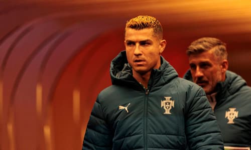 Cristiano Ronaldo reacts during Portugal's 2026 Nations League match with Norway