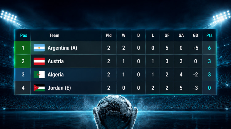 World Cup, Group J standings