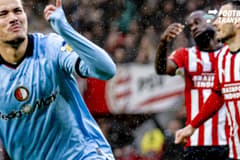 EINDHOVEN: Feyenoord forward Anis Hadj Moussa scores to tie the game at 1–1 and celebrates his goal during the Vriendenloterij Eredivisie match between PSV and Feyenoord at Philips Stadion on October 25, 2026, in Eindhoven, the Netherlands. Photo by...