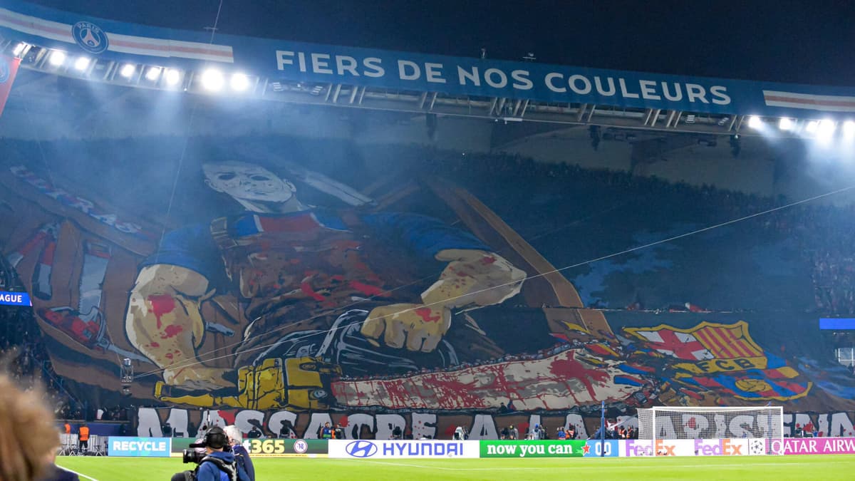 PSG chainsaw tifo, Barcelona