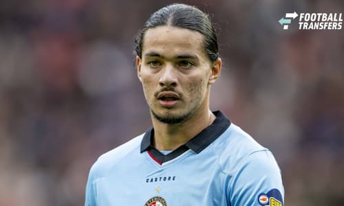 EINDHOVEN: Feyenoord forward Anis Hadj Moussa during the Vriendenloterij Eredivisie match between PSV and Feyenoord at Philips Stadion on October 25, 2026, in Eindhoven, the Netherlands. Photo by DeFodi Images