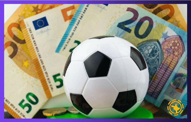 Football surrounded by Euro bills to showcase transfer payment in football