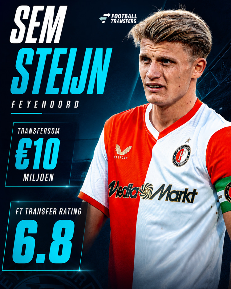 Sem Steijn krijgt een FT Ranking van 6.8 voor zijn eerste seizoen bij Feyenoord.