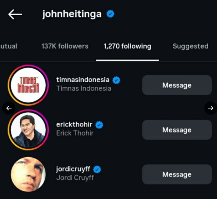 John Heitinga is drie prominente account rond het Indonesische voetbalelftal gaan volgen.