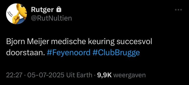 Rutger Vinke meldt dat Björn Meijer succesvol medisch is gekeurd bij Feyenoord.