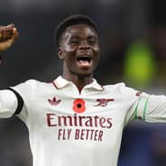 Arsenal's Bukayo Saka celebrates against Burnley, 2025/26