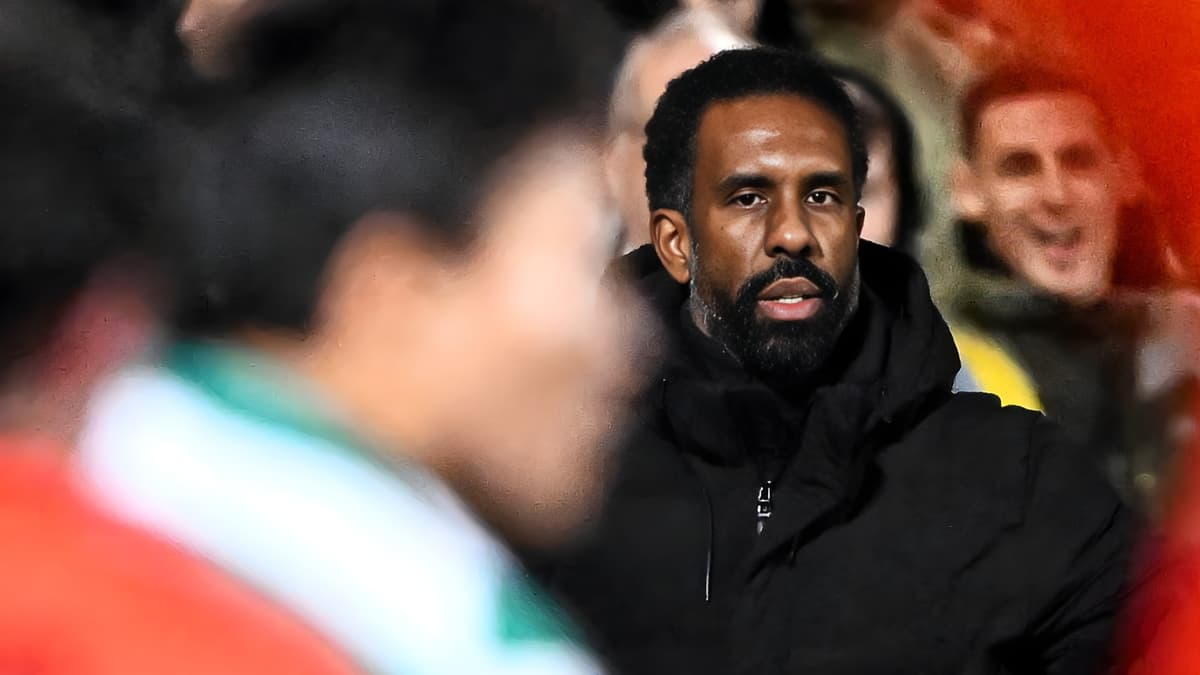 Celtic manager Wilfried Nancy watches his side's clash with Dundee United