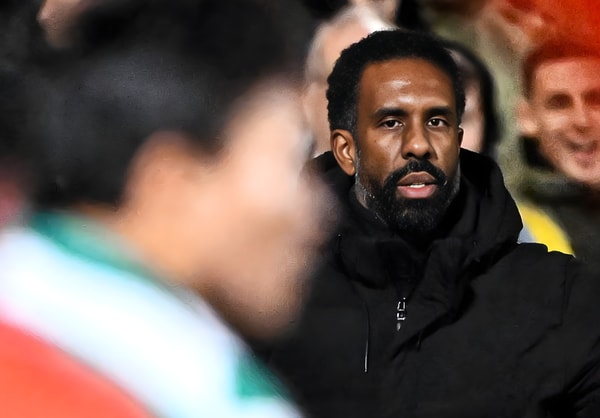 Celtic manager Wilfried Nancy watches his side's clash with Dundee United