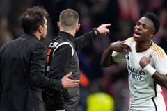 Atletico Madrid coach Diego Simeone clashes with Real Madrid's Vinicius Junior in the Spanish Super Cup, 2026