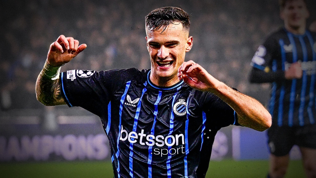 Club Brugge's Aleksandar Stankovic celebrates scoring against Marseille in the Champions League