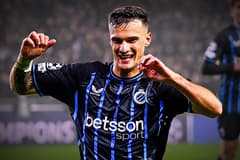 Club Brugge's Aleksandar Stankovic celebrates scoring against Marseille in the Champions League