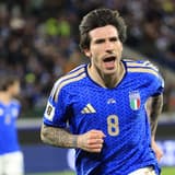 Newcastle midfielder Sandro Tonali celebrates scoring for Italy against Northern Ireland, World Cup 2026 playoff