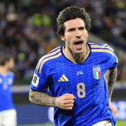 Newcastle midfielder Sandro Tonali celebrates scoring for Italy against Northern Ireland, World Cup 2026 playoff