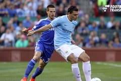 23 May 2013: Karim Rekik (right)(NED) of Manchester City shields the ball from Cesar Azpilicueta (28)(ESP) of Chelsea. Chelsea F.C. was defeated by Manchester City 3-4 at Busch Stadium in Saint Louis, Missouri, in a friendly exhibition soccer match....