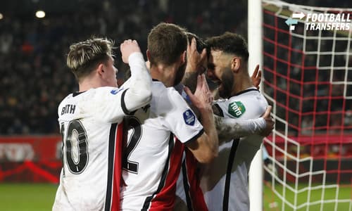 UTRECHT lr Taylor Booth of FC Utrecht, Sander van der Streek of FC Utrecht, Anastasios Douvikas of FC Utrecht, Sean Kliber of FC Utrecht celebrate the 1 0 during the Dutch Eredivisie match between FC Utrecht and sc Heerenveen at stadium Galgenwaard ...