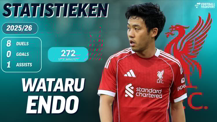De statistieken van Wataru Endo bij Liverpool per 21 januari 2026, voor het treffen met Olympique Marseille in de Champions League.