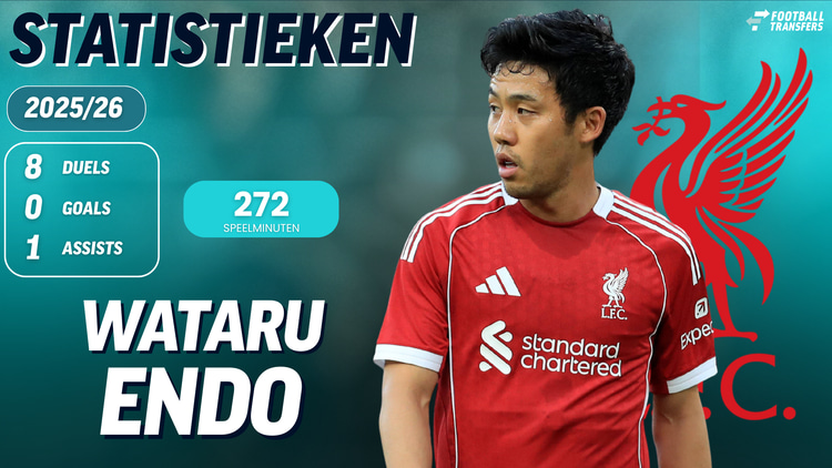 De statistieken van Wataru Endo bij Liverpool per 21 januari 2026, voor het treffen met Olympique Marseille in de Champions League.