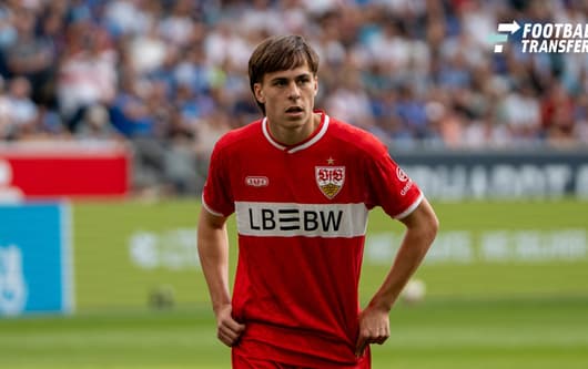 Soccer, Bundesliga 1, Matchday 3, TSG Hoffenheim vs. VfB Stuttgart on September 12, 2026, at Sinsheim SNP Arena, Germany, 2026–2027 season. Leo Sauer, VfB Stuttgart, 44, Sinsheim SNP Arena, Germany Copyright: xPhilippxImhofx