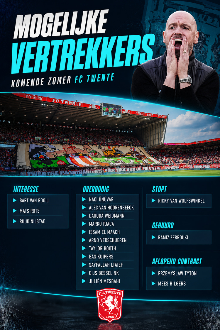 Een leegloop van jewelste bij FC Twente. Liefst 18 spelers kunnen vertrekken. 