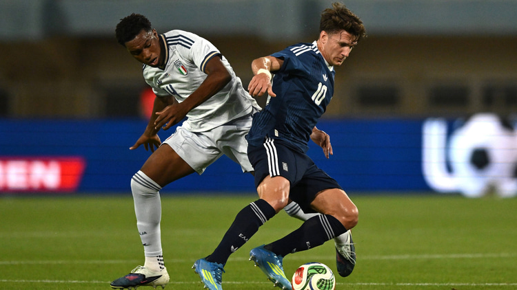 Honest Ahanor in action for Italy against new Arsenal star Christos Tzolis
