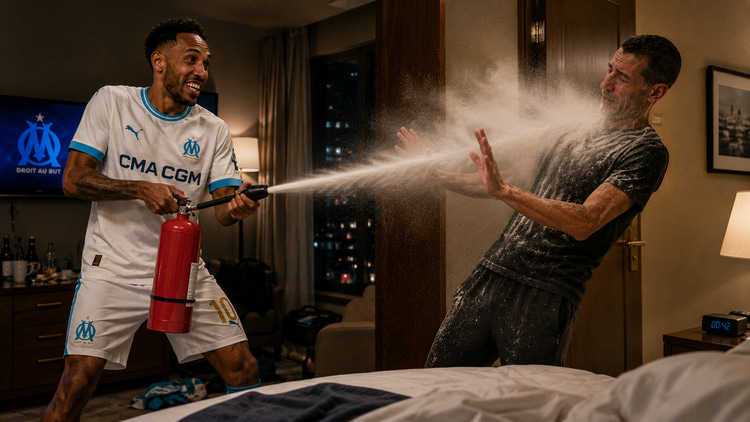 Pierre-Emerick Aubameyang sprained a fire extinguisher on a staff member
