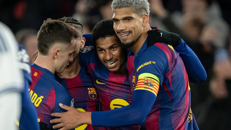 Marcus Rashford celebrates scoring for Barcelona