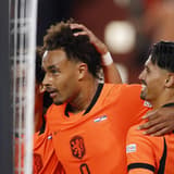 EINDHOVEN - (lr) Gjivai ZechiÃ«l of the Netherlands, Joshua Zirkzee of the Netherlands, and Tijjani Reijnders of the Netherlands celebrate the 2-1 during the UEFA Nations League match between the Netherlands and Serbia at the Philips Stadium on Octo...