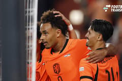 EINDHOVEN - (lr) Gjivai ZechiÃ«l of the Netherlands, Joshua Zirkzee of the Netherlands, and Tijjani Reijnders of the Netherlands celebrate the 2-1 during the UEFA Nations League match between the Netherlands and Serbia at the Philips Stadium on Octo...