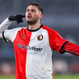 22.01.2025, Fussball UEFA Champions League 2024 2025, 7.Spieltag, Feyenoord Rotterdam - FC Bayern München, im De Kuip, Santiago Gimenez (Feyenoord Rotterdam) freut sich über das Tor zum 1:0. ***DFL and DFB regulations prohibit any use of photographs...