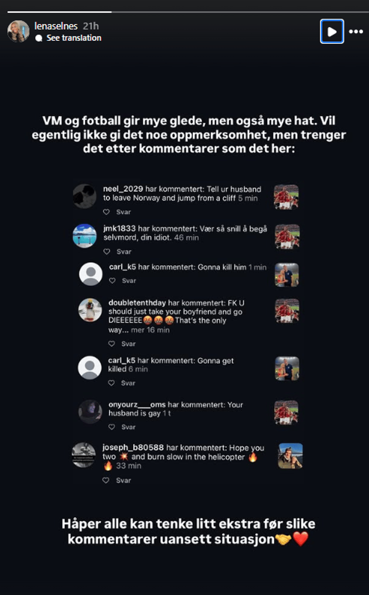 Lena Selnes posts abuse of Alexander Sorloth