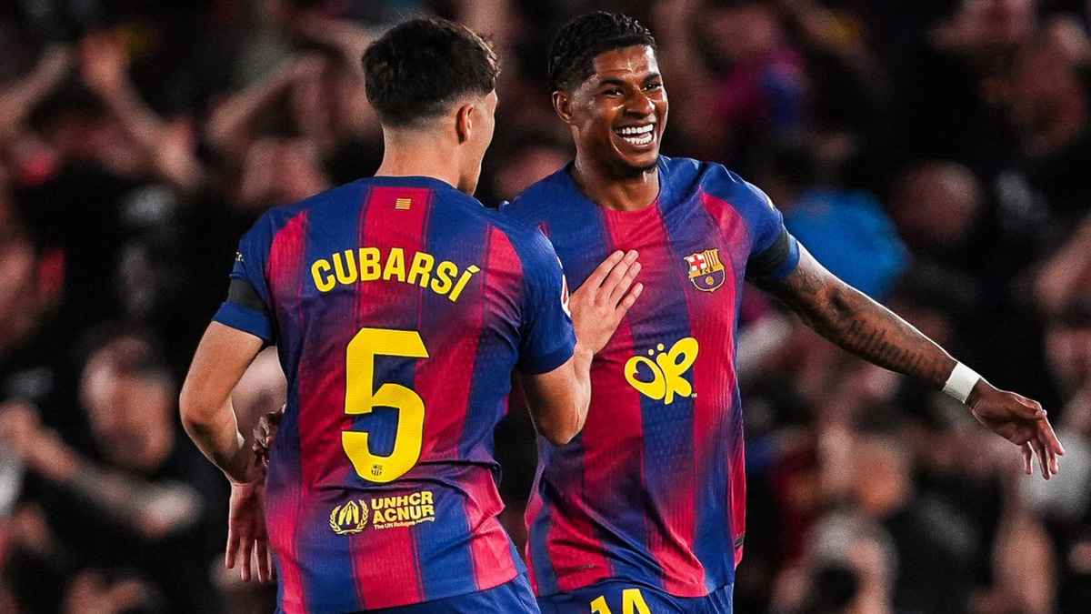 Marcus Rashford celebrates scoring for Barcelona against Real Madrid in El Clasico, 2025/26