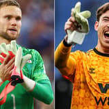 Goalkeepers Bart Verbruggen of the Netherlands applauds fans after a 2-2 tie with Japan in their FIFA World Cup, WM, Weltmeisterschaft, Fussball match at AT&amp;T Stadium in Arlington, Texas, on Sunday, June 14, 2026.  ARL20260614930 CHRISTIANxBRUNS...