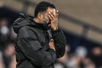 Wilfried Nancy reacts during Celtic's League Cup loss to St Mirren