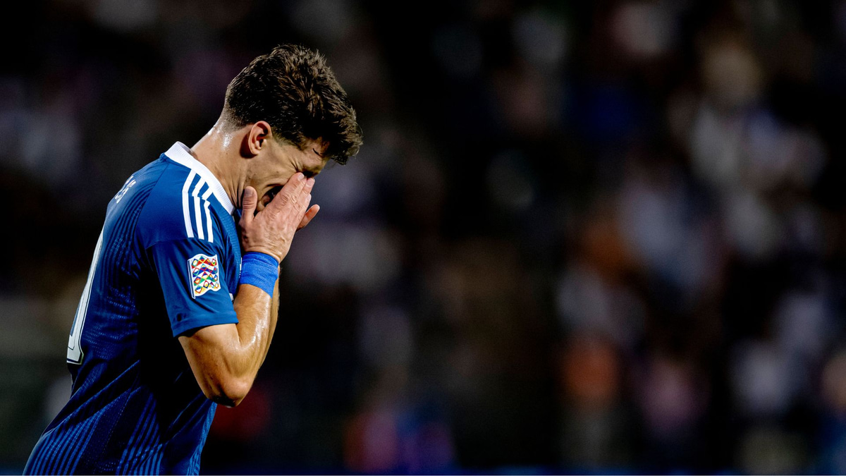 Christos Tzolis of Arsenal reacts after picking up an injury playing in the Nations League with Greece, October 2026