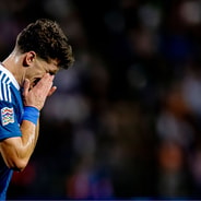 Christos Tzolis of Arsenal reacts after picking up an injury playing in the Nations League with Greece, October 2026