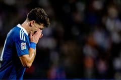 Christos Tzolis of Arsenal reacts after picking up an injury playing in the Nations League with Greece, October 2026