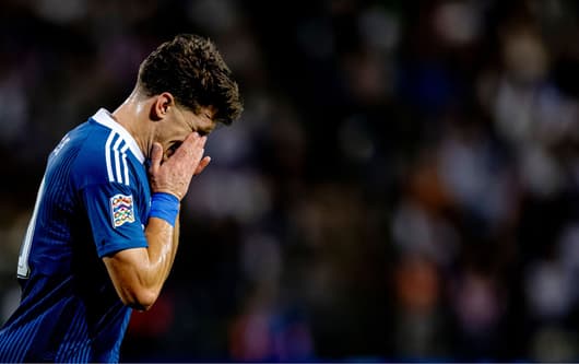 Christos Tzolis of Arsenal reacts after picking up an injury playing in the Nations League with Greece, October 2026