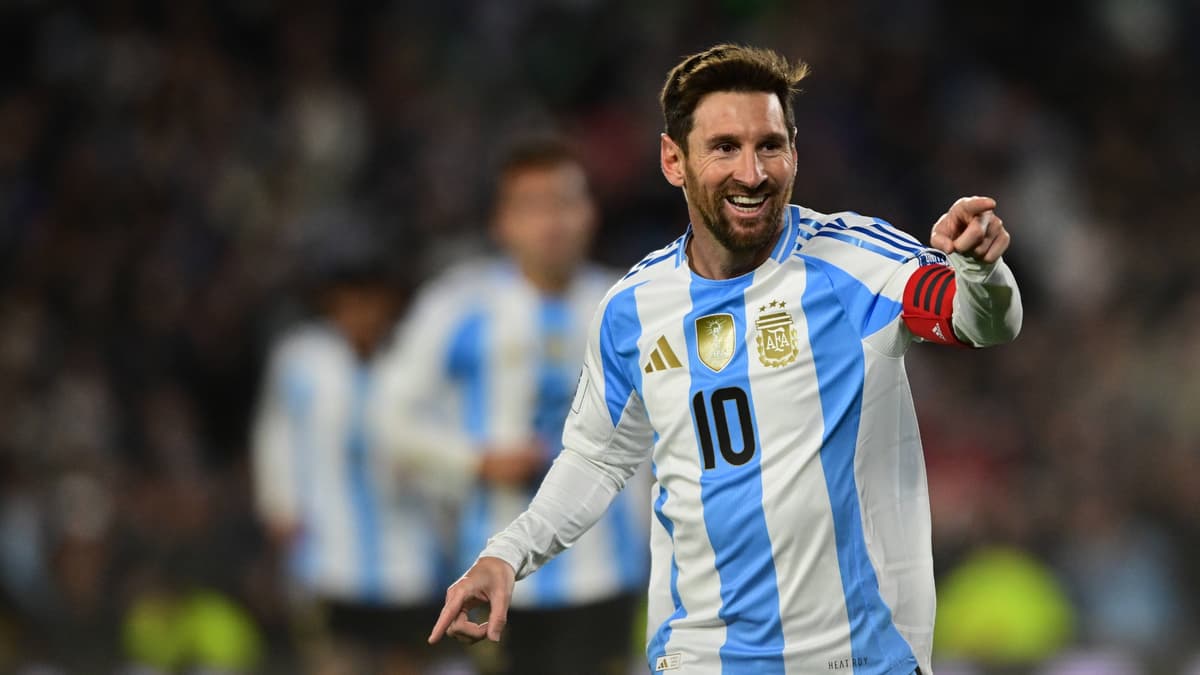 Lionel Messi celebrates scoring for Argentina against Venezuela, 2026 World Cup qualifying