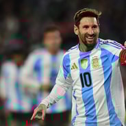 Lionel Messi celebrates scoring for Argentina against Venezuela, 2026 World Cup qualifying