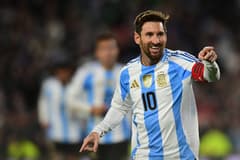 Lionel Messi celebrates scoring for Argentina against Venezuela, 2026 World Cup qualifying