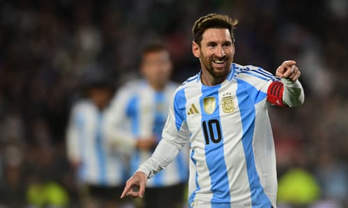 Lionel Messi celebrates scoring for Argentina against Venezuela, 2026 World Cup qualifying