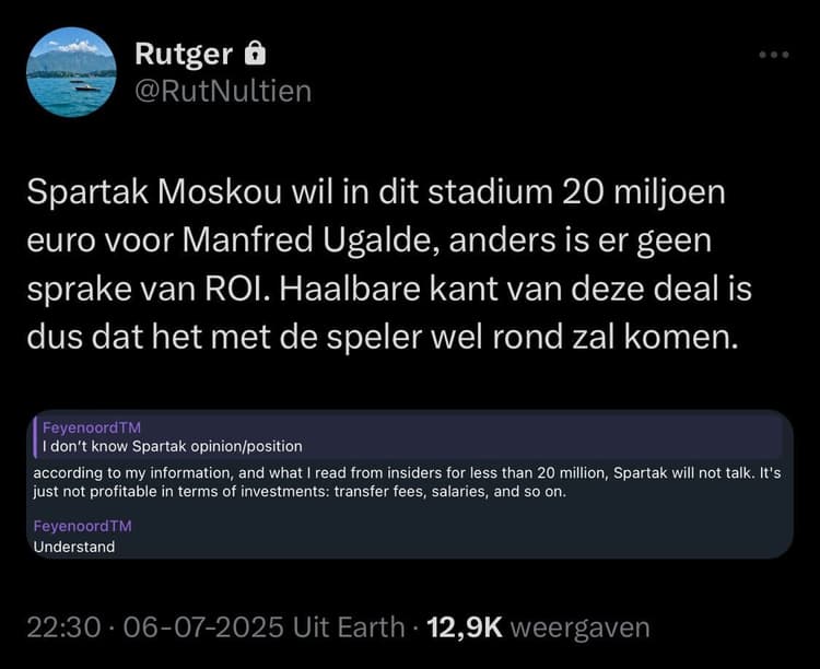 Rutger Vinke over de vraagprijs die Spartak Moskou hanteert voor Manfred Ugalde