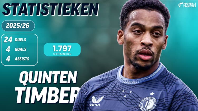 Hoewel Quinten Timber een vertrek nadert bij Feyenoord, is hij dit seizoen wel belangrijk geweest met zijn bijdrage aan acht goals.