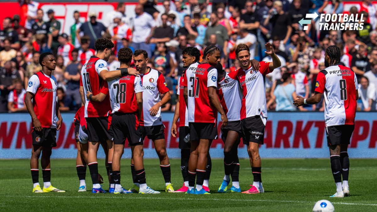 ROTTERDAM, 11-07-2026, Stadium Feijenoord de Kuip , Pre-season friendly Feyenoord - Club Brugge , Season 2026 2027 , Picture shows Feyenoord player Givairo Read, Feyenoord player Charles Vanhoutte, Feyenoord player Goncalo Borges, Feyenoord player C...