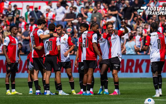 ROTTERDAM, 11-07-2026, Stadium Feijenoord de Kuip , Pre-season friendly Feyenoord - Club Brugge , Season 2026 2027 , Picture shows Feyenoord player Givairo Read, Feyenoord player Charles Vanhoutte, Feyenoord player Goncalo Borges, Feyenoord player C...
