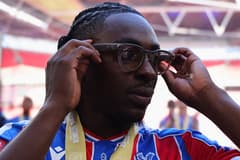 Eberechi Eze celebrates winning the Community Shield with Crystal Palace