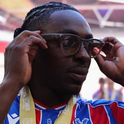 Eberechi Eze celebrates winning the Community Shield with Crystal Palace